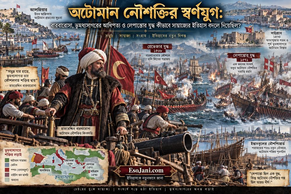 অটোমান নৌশক্তির স্বর্ণযুগ: বারবারোসা, ভূমধ্যসাগরের আধিপত্য ও লেপান্তোর যুদ্ধের ইতিহাস