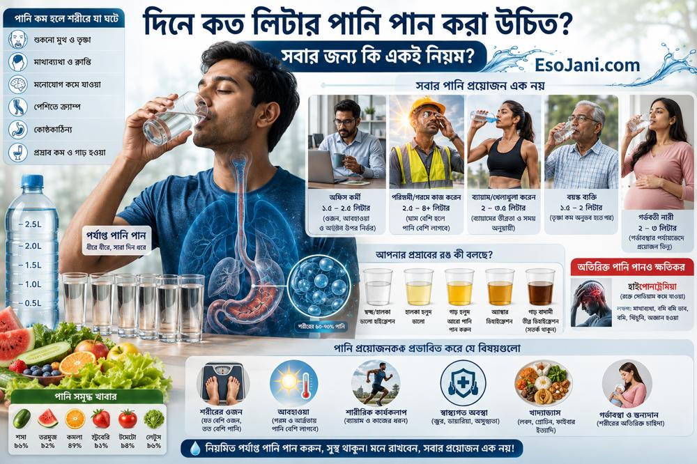 দিনে কত লিটার পানি পান করা উচিত? সবার জন্য কি একই নিয়ম?