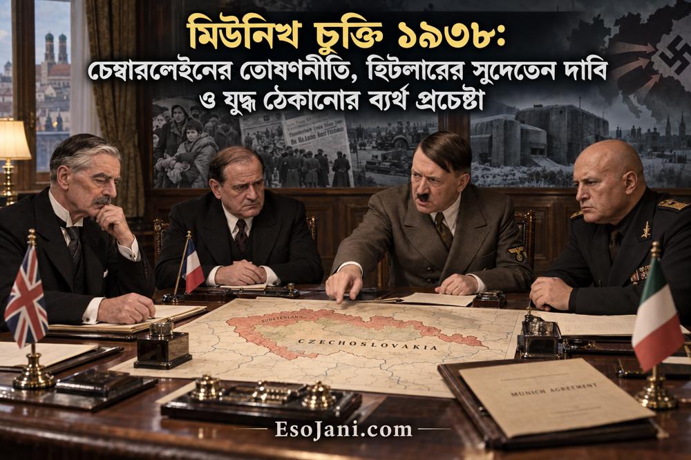মিউনিখ চুক্তি ১৯৩৮: চেম্বারলেইনের তোষণনীতি, হিটলারের সুদেতেন দাবি ও যুদ্ধ ঠেকানোর ব্যর্থ প্রচেষ্টা