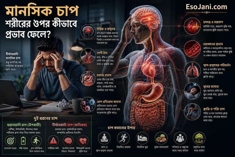 মানসিক চাপ শরীরের ওপর কীভাবে প্রভাব ফেলে? মস্তিষ্ক থেকে হৃদ্‌যন্ত্র পর্যন্ত স্ট্রেসের প্রভাব