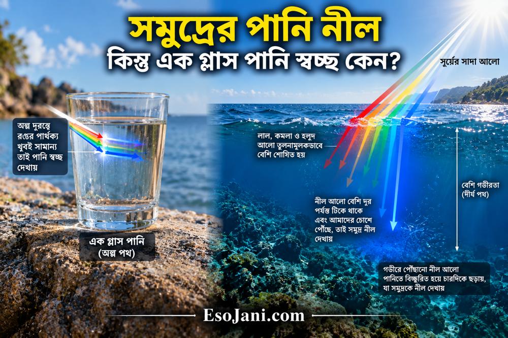 সমুদ্রের পানি নীল কিন্তু এক গ্লাস পানি স্বচ্ছ কেন? আলোর বিজ্ঞান ও পানির রঙের রহস্য