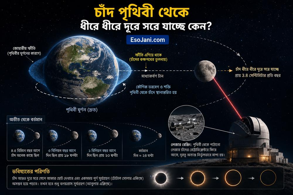 চাঁদ পৃথিবী থেকে ধীরে ধীরে দূরে সরে যাচ্ছে কেন? জোয়ার-ভাটা থেকে পৃথিবীর ঘূর্ণনের রহস্য