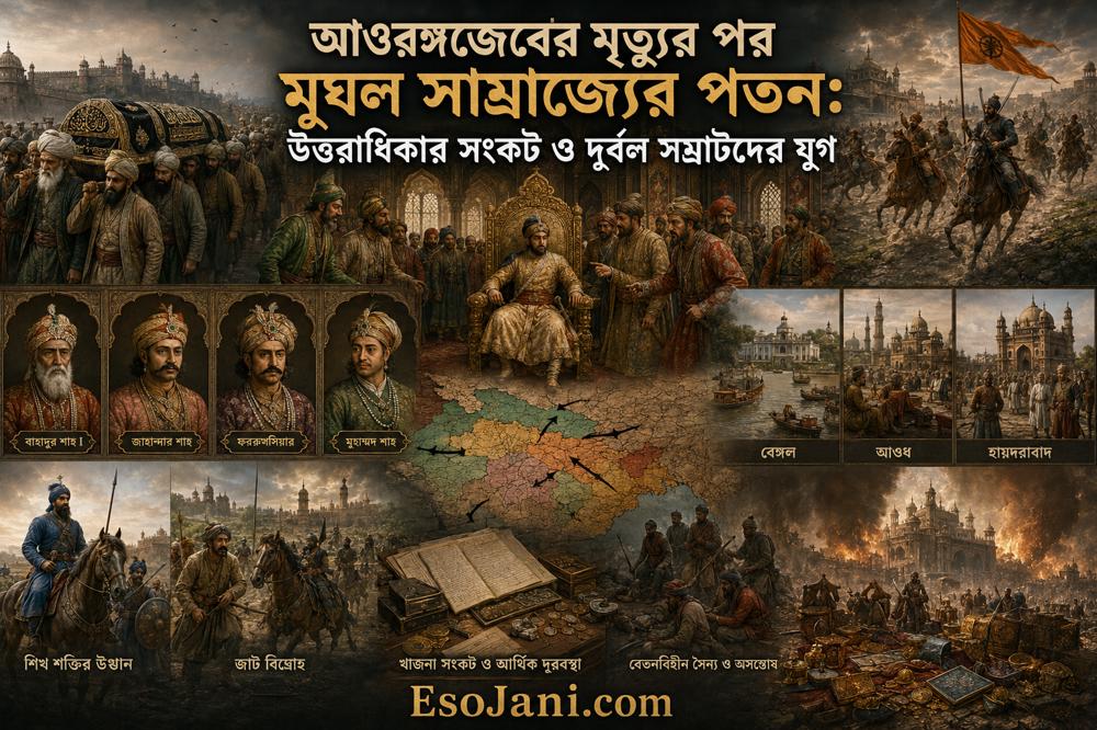 আওরঙ্গজেবের মৃত্যুর পর মুঘল সাম্রাজ্যের পতন: উত্তরাধিকার সংকট ও দুর্বল সম্রাটদের যুগ