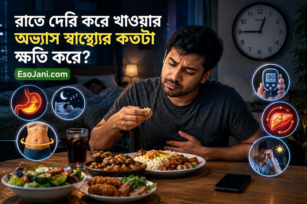 রাতে দেরি করে খাওয়ার অভ্যাস স্বাস্থ্যের কতটা ক্ষতি করে? হজম, ঘুম, ওজন ও বিপাকের ওপর প্রভাব