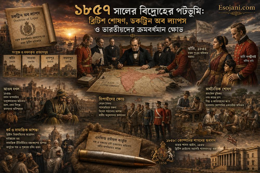 ১৮৫৭ সালের বিদ্রোহের পটভূমি: ব্রিটিশ শোষণ, ডকট্রিন অব ল্যাপস ও ভারতীয় ক্ষোভ
