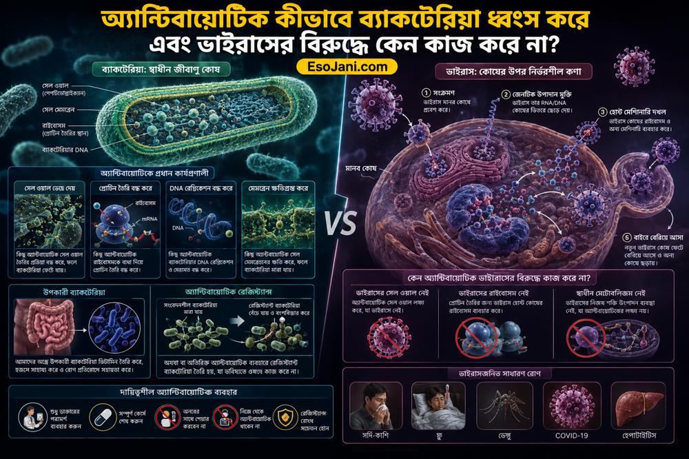 অ্যান্টিবায়োটিক কীভাবে ব্যাকটেরিয়া ধ্বংস করে এবং ভাইরাসের বিরুদ্ধে কেন কাজ করে না?