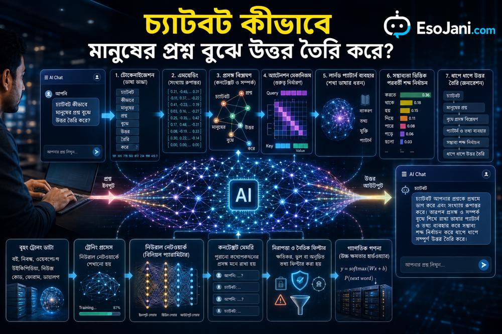 চ্যাটবট কীভাবে মানুষের প্রশ্ন বুঝে উত্তর তৈরি করে? কৃত্রিম বুদ্ধিমত্তার ভাষা বোঝার পুরো প্রক্রিয়া
