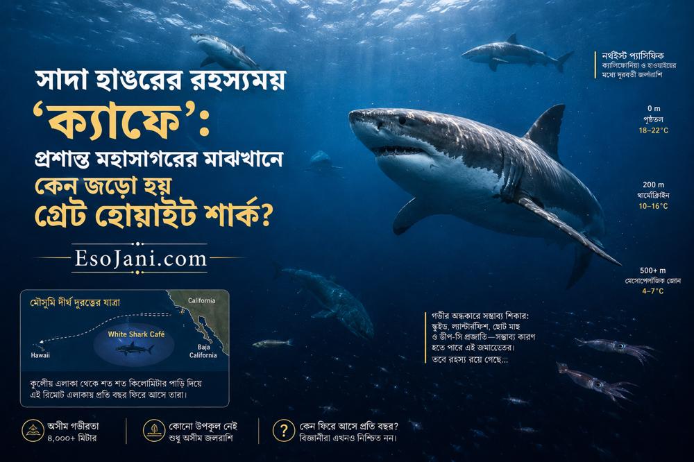 সাদা হাঙরের রহস্যময় ‘ক্যাফে’: প্রশান্ত মহাসাগরের মাঝখানে কেন জড়ো হয় গ্রেট হোয়াইট শার্ক?
