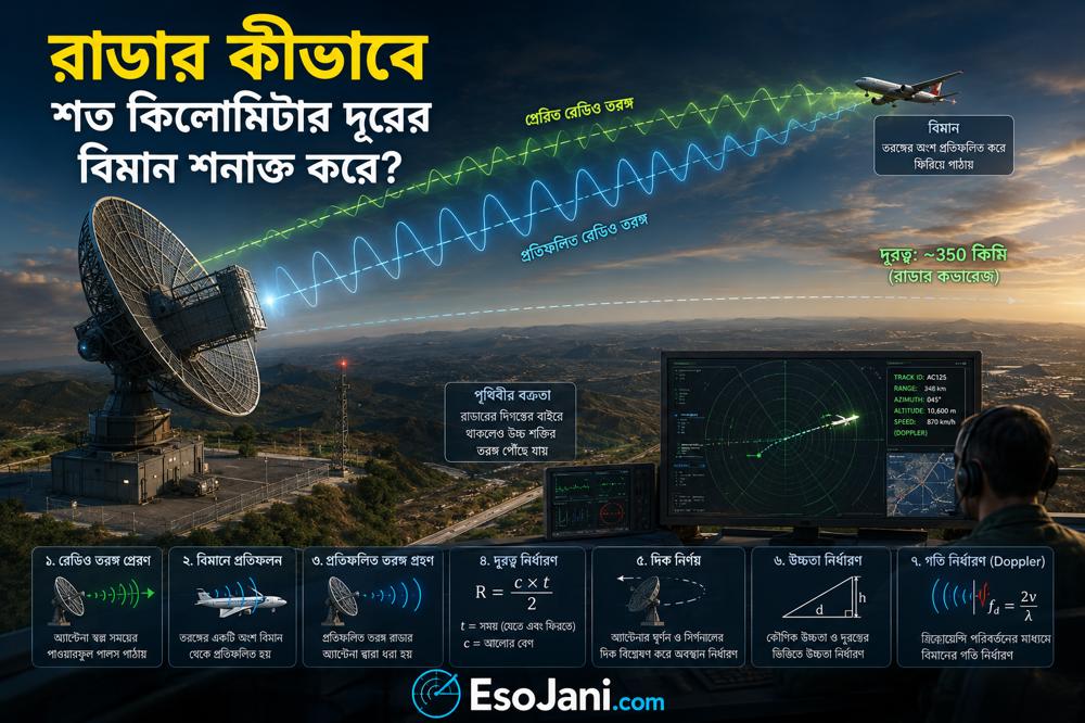 রাডার কীভাবে শত কিলোমিটার দূরের বিমান শনাক্ত করে? রেডিও তরঙ্গ, প্রতিধ্বনি ও দূরত্ব মাপার বিজ্ঞান