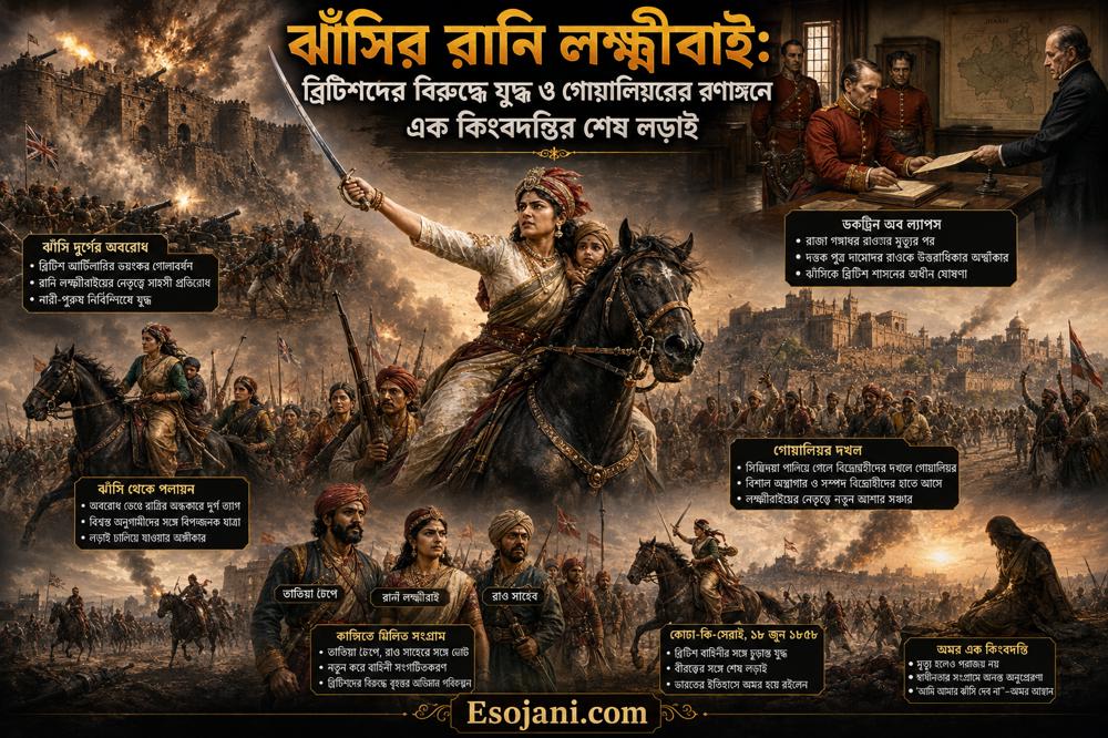 ঝাঁসির রানি লক্ষ্মীবাই: ব্রিটিশদের বিরুদ্ধে যুদ্ধ ও গোয়ালিয়রে কিংবদন্তির শেষ লড়াই