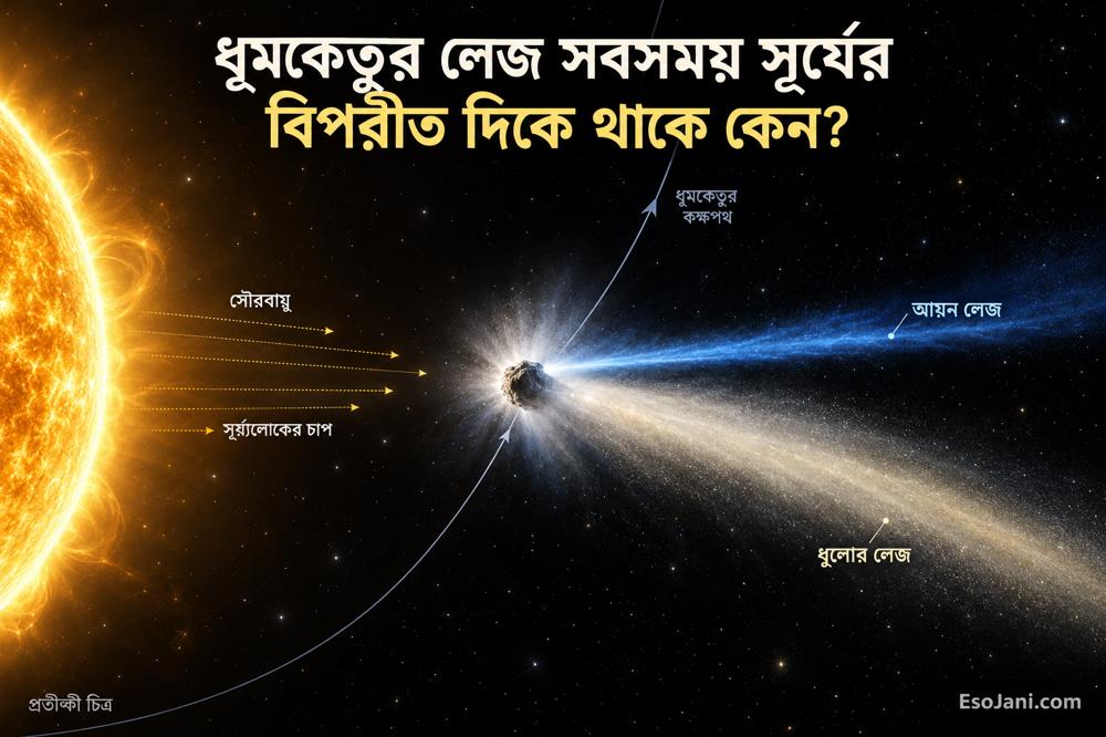ধূমকেতুর লেজ সূর্যের বিপরীত দিকে থাকে কেন? ধুলো ও গ্যাসের লেজের বিজ্ঞান