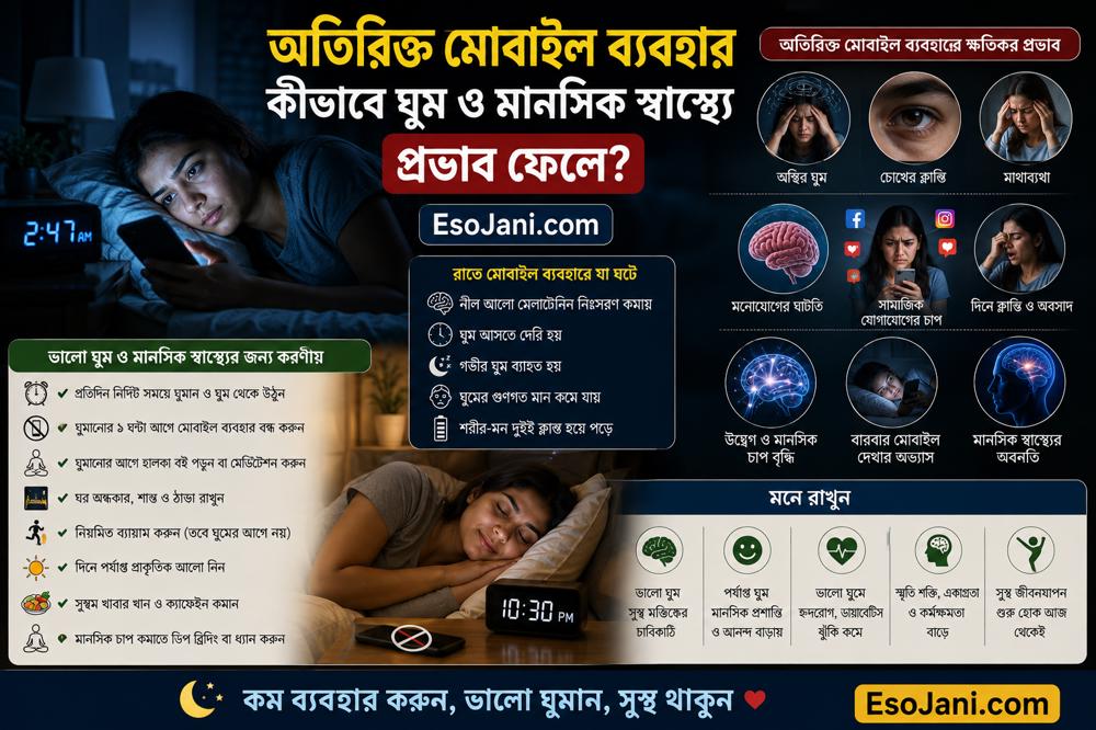 অতিরিক্ত মোবাইল ব্যবহার কীভাবে ঘুম ও মানসিক স্বাস্থ্যে প্রভাব ফেলে?