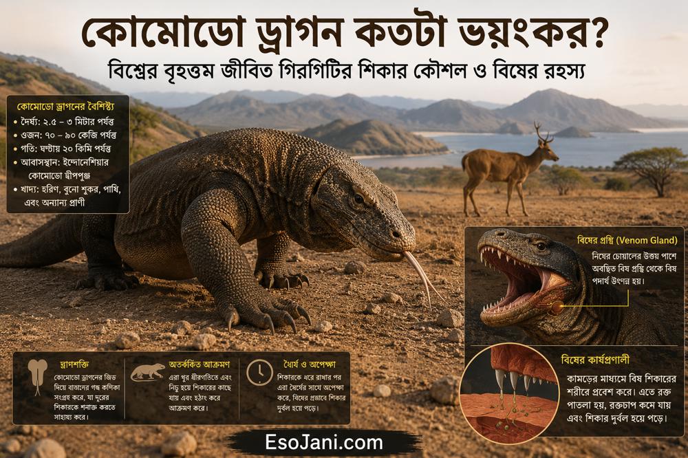 কোমোডো ড্রাগন কতটা ভয়ংকর? বিশ্বের বৃহত্তম জীবিত গিরগিটির শিকার কৌশল ও বিষের রহস্য