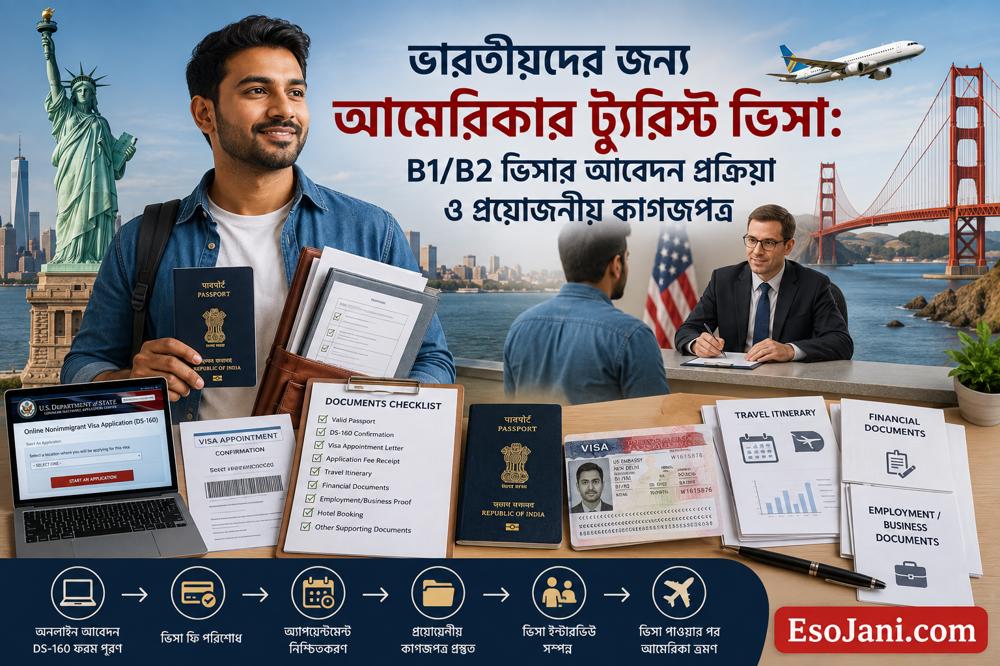 ভারতীয়দের জন্য আমেরিকার ট্যুরিস্ট ভিসা: বি১/বি২ ভিসার আবেদন প্রক্রিয়া, সাক্ষাৎকার ও প্রয়োজনীয় কাগজপত্র