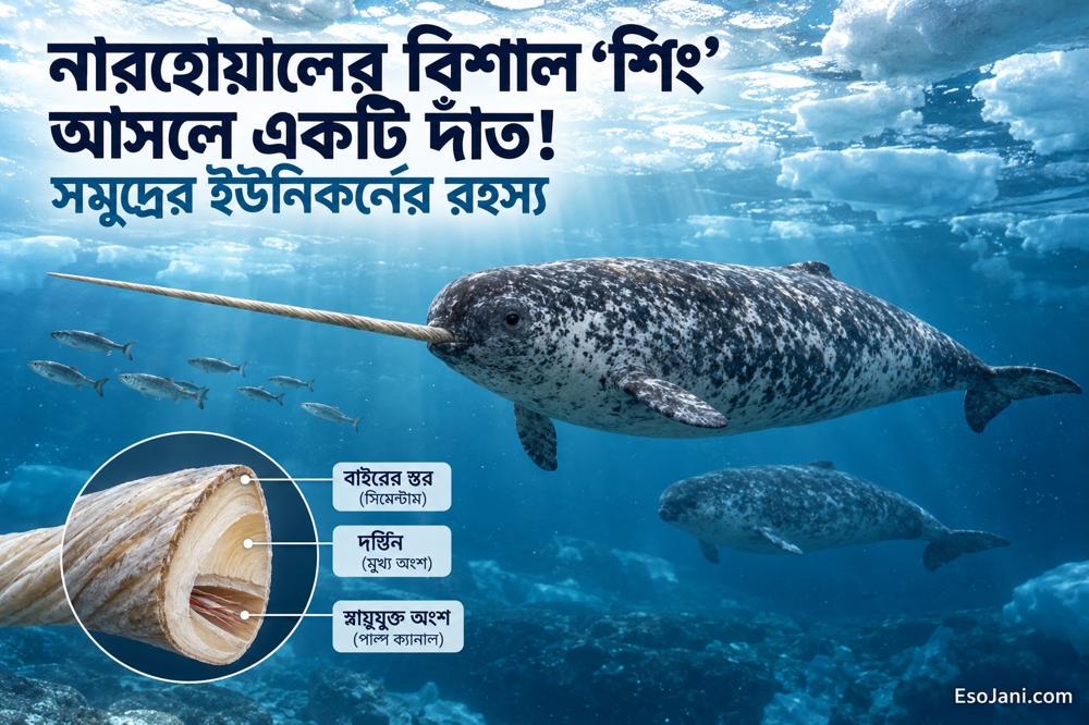 নারহোয়ালের বিশাল ‘শিং’ আসলে একটি দাঁত! সমুদ্রের ইউনিকর্নের রহস্য