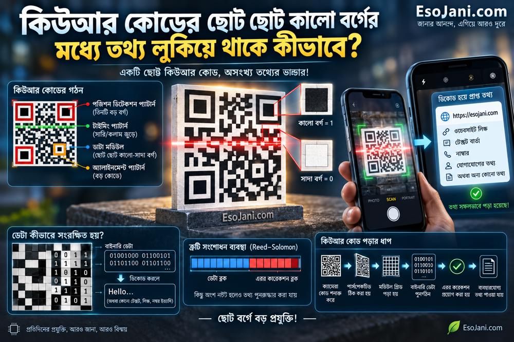কিউআর কোডের ছোট ছোট কালো বর্গের মধ্যে তথ্য লুকিয়ে থাকে কীভাবে? জানুন এর বিস্ময়কর প্রযুক্তি