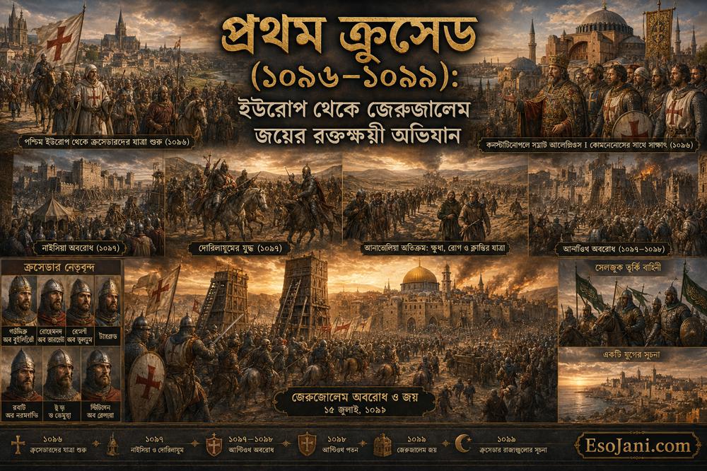 প্রথম ক্রুসেড (১০৯৬–১০৯৯): ইউরোপ থেকে জেরুজালেম জয়ের রক্তক্ষয়ী অভিযান