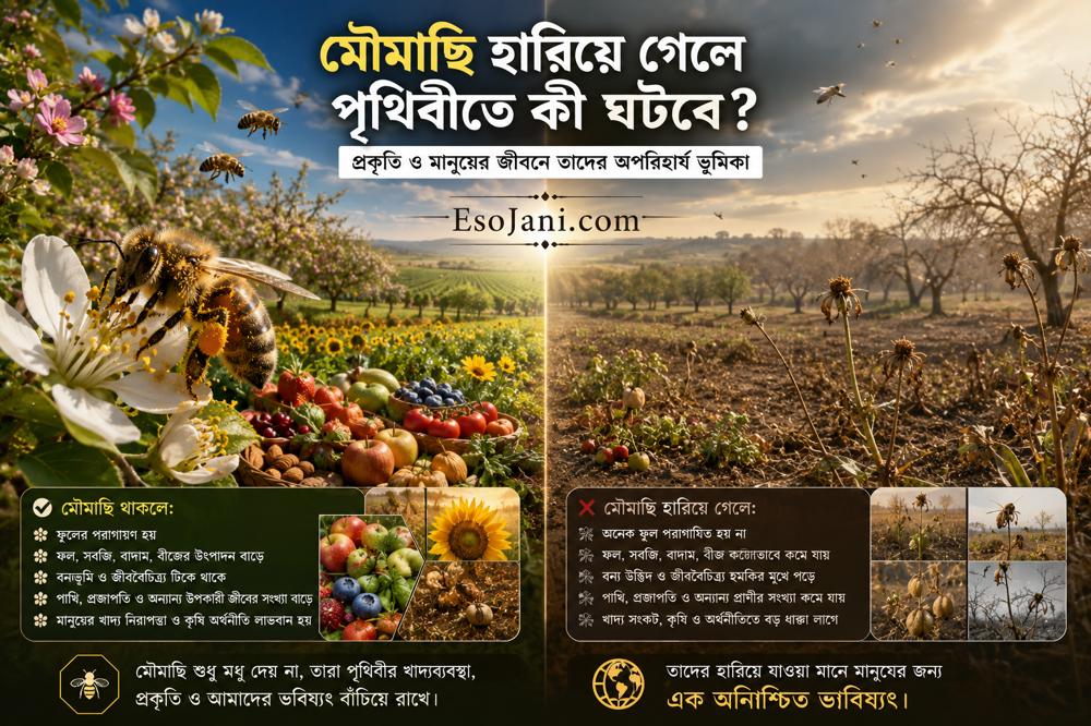 মৌমাছি হারিয়ে গেলে পৃথিবীতে কী ঘটবে? প্রকৃতি, খাদ্যব্যবস্থা ও মানুষের জীবনে তাদের অপরিহার্য ভূমিকা