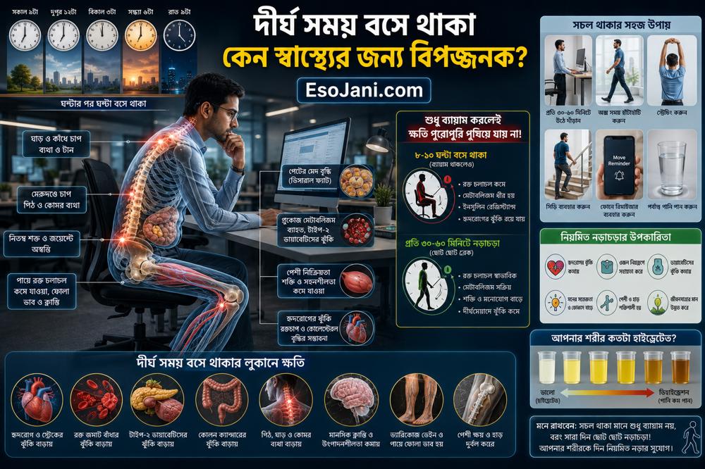 দীর্ঘ সময় বসে থাকা কেন স্বাস্থ্যের জন্য বিপজ্জনক? শরীরের নীরব ক্ষতির বিস্তারিত ব্যাখ্যা