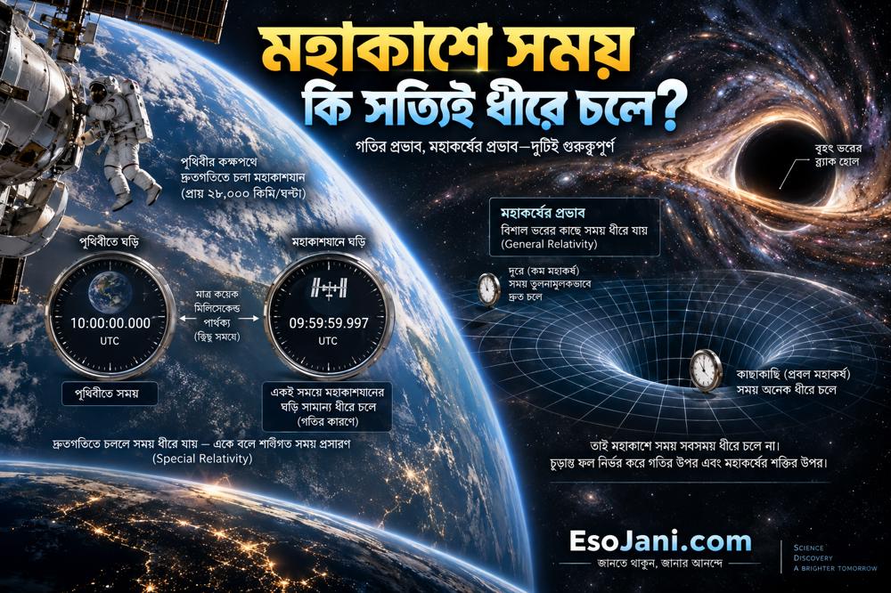 মহাকাশে সময় কি সত্যিই ধীরে চলে? আইনস্টাইনের আপেক্ষিকতা, মহাকর্ষ ও সময়ের রহস্য