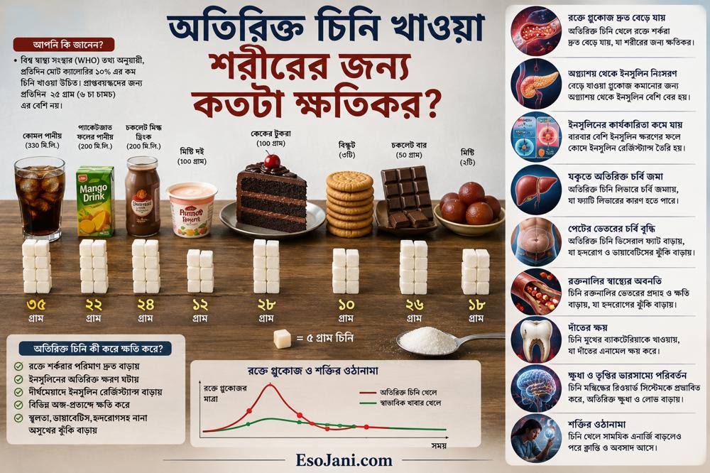 অতিরিক্ত চিনি খাওয়া শরীরের জন্য কতটা ক্ষতিকর? নীরবে শরীরে যে পরিবর্তনগুলো ঘটে