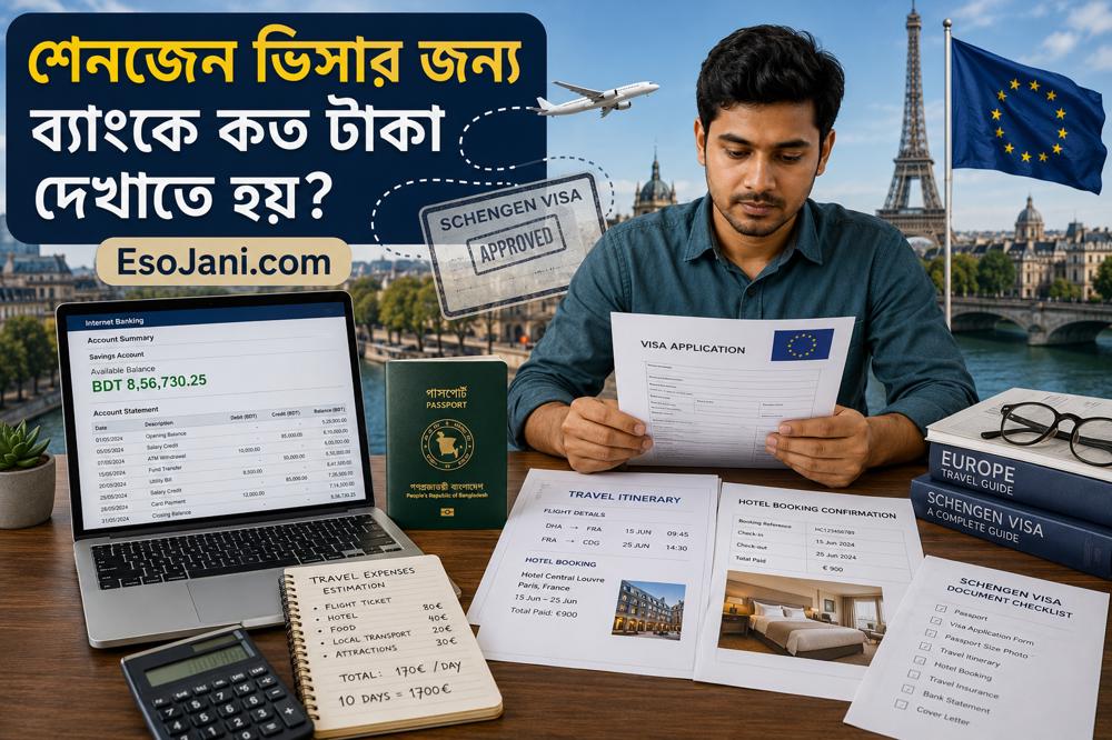 শেনজেন ভিসার জন্য ব্যাংকে কত টাকা দেখাতে হয়? পর্যাপ্ত ব্যাংক ব্যালেন্স ও স্টেটমেন্টের পূর্ণ নির্দেশিকা