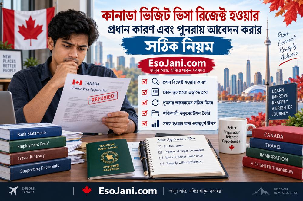 কানাডা ভিজিট ভিসা রিজেক্ট হওয়ার প্রধান কারণ এবং পুনরায় আবেদন করার সঠিক নিয়ম