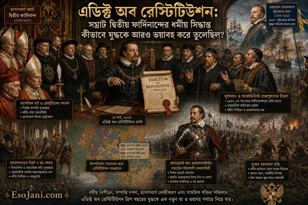 এডিক্ট অব রেস্টিটিউশন: দ্বিতীয় ফার্দিনান্দের ১৬২৯ সালের ধর্মীয় সিদ্ধান্ত কীভাবে ত্রিশ বছরের যুদ্ধকে আরও ভয়াবহ করেছিল?