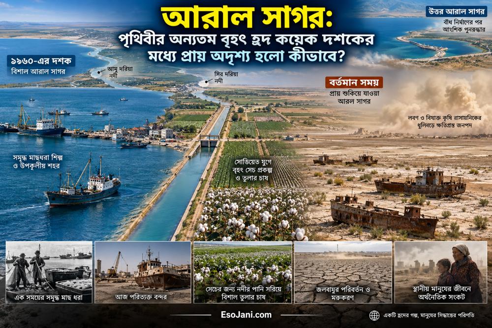 আরাল সাগর: পৃথিবীর অন্যতম বৃহৎ হ্রদ কয়েক দশকের মধ্যে প্রায় অদৃশ্য হলো কীভাবে?