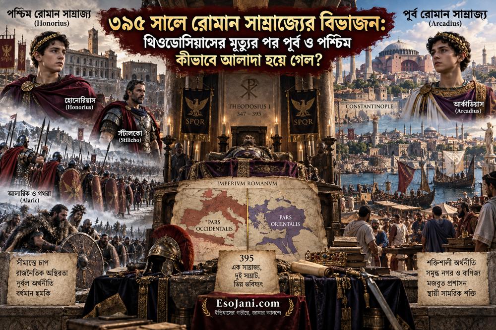 ৩৯৫ সালে রোমান সাম্রাজ্যের বিভাজন: থিওডোসিয়াসের মৃত্যুর পর পূর্ব ও পশ্চিম কীভাবে আলাদা হয়ে গেল?