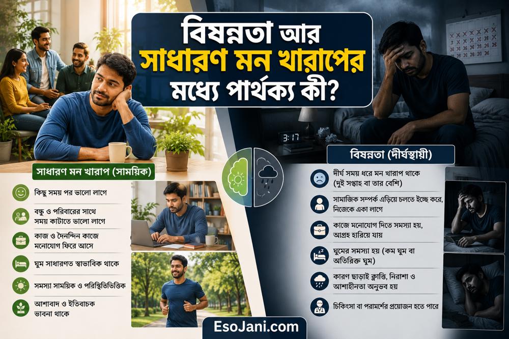 বিষণ্নতা আর সাধারণ মন খারাপের মধ্যে পার্থক্য কী? লক্ষণ, সময়কাল ও সতর্কসংকেত