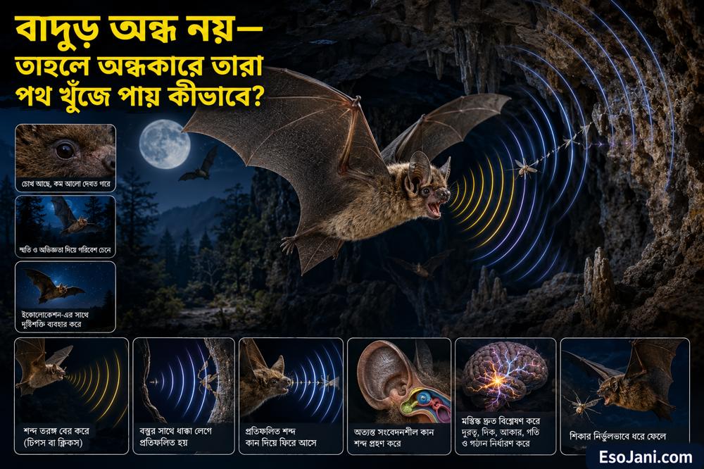 বাদুড় অন্ধ নয়—অন্ধকারে প্রতিধ্বনির সাহায্যে তারা পথ খুঁজে পায় কীভাবে?
