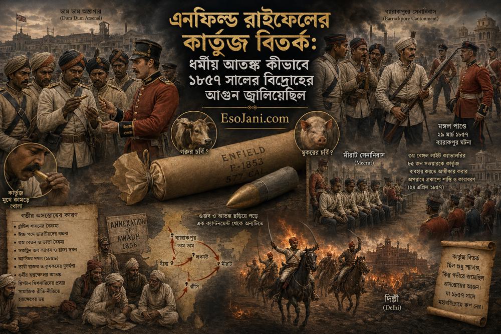 এনফিল্ড রাইফেলের কার্তুজ বিতর্ক: ধর্মীয় আতঙ্ক ও ১৮৫৭ সালের বিদ্রোহের বিস্ফোরণ