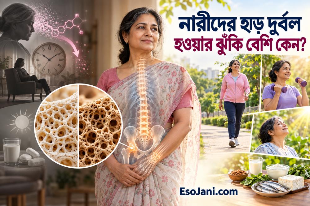 নারীদের হাড় দুর্বল হওয়ার ঝুঁকি বেশি কেন? হাড় ক্ষয়ের কারণ, লক্ষণ ও প্রতিরোধ