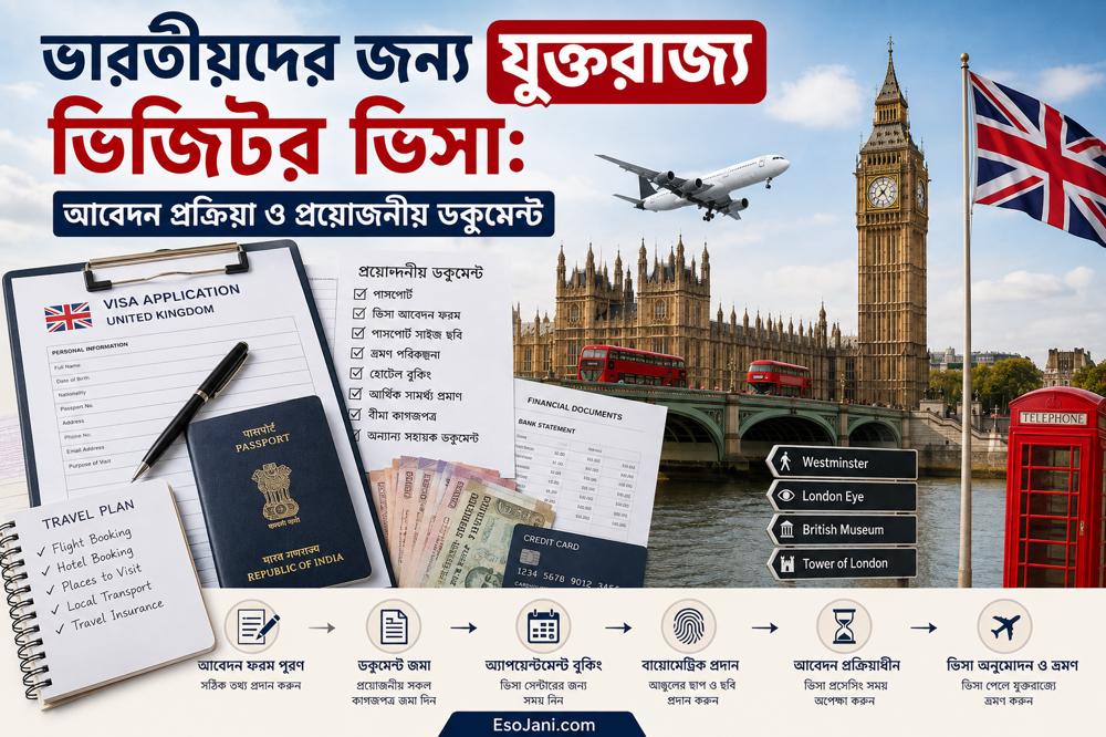 ভারতীয়দের জন্য যুক্তরাজ্য ভিজিটর ভিসা: আবেদন প্রক্রিয়া, খরচ ও প্রয়োজনীয় কাগজপত্র