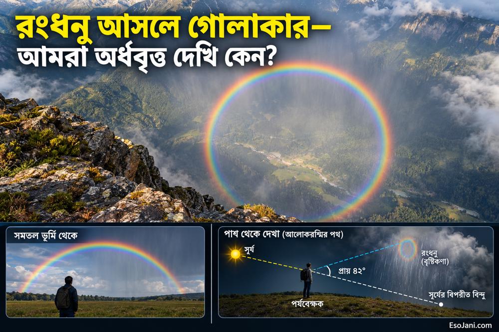রংধনু আসলে গোলাকার—আমরা অর্ধবৃত্ত দেখি কেন? আলোর জ্যামিতির ব্যাখ্যা
